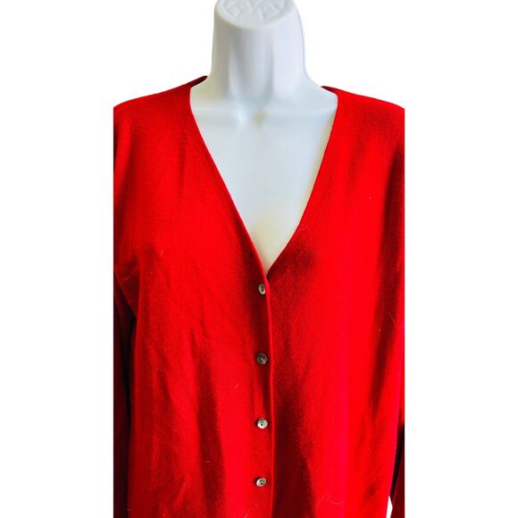 Eddie Bauer Womens Red Wool Grandpa Cardigan Dress Petite XL Merino Button Long - Picture 2 of 4